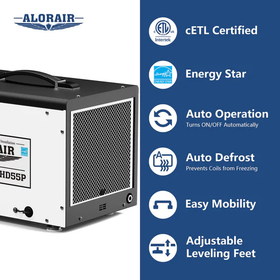 AlorAir 120 PPD Crawl Space Dehumidifier with Pump and Drain Hose | Sentinel HD55P | Size for 1500 sq.ft
