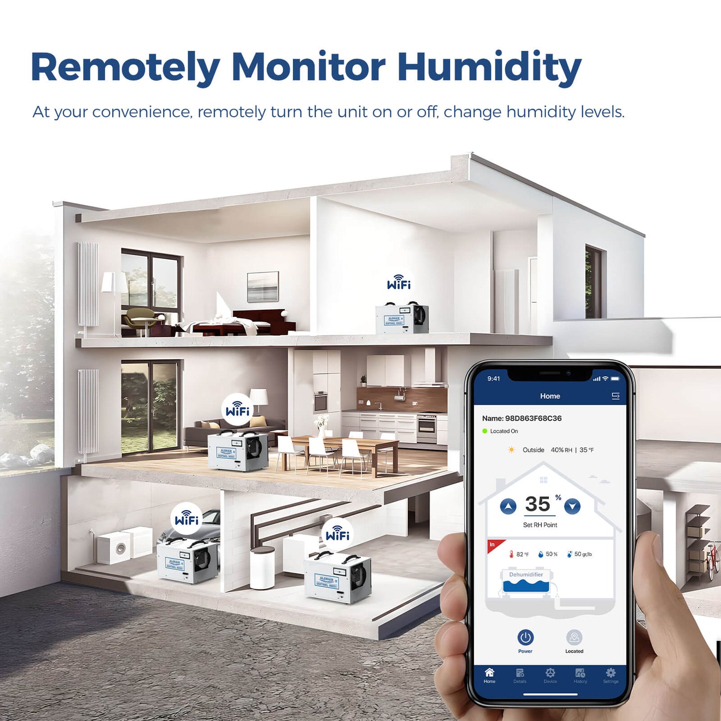 AlorAir® App Controlled Dehumidifier Removal 120PPD (Saturation), 55 Pint Dehumidifier for Basement, Crawl Space, 5 Years Warranty