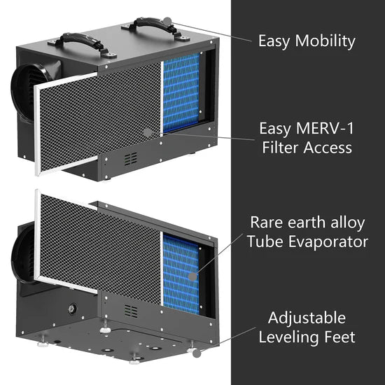 AlorAir 120 PPD Crawl Space Dehumidifiers with Pump and Drain Hose | Sentinel HDi65S (Black) | Size for 1300 sq.ft