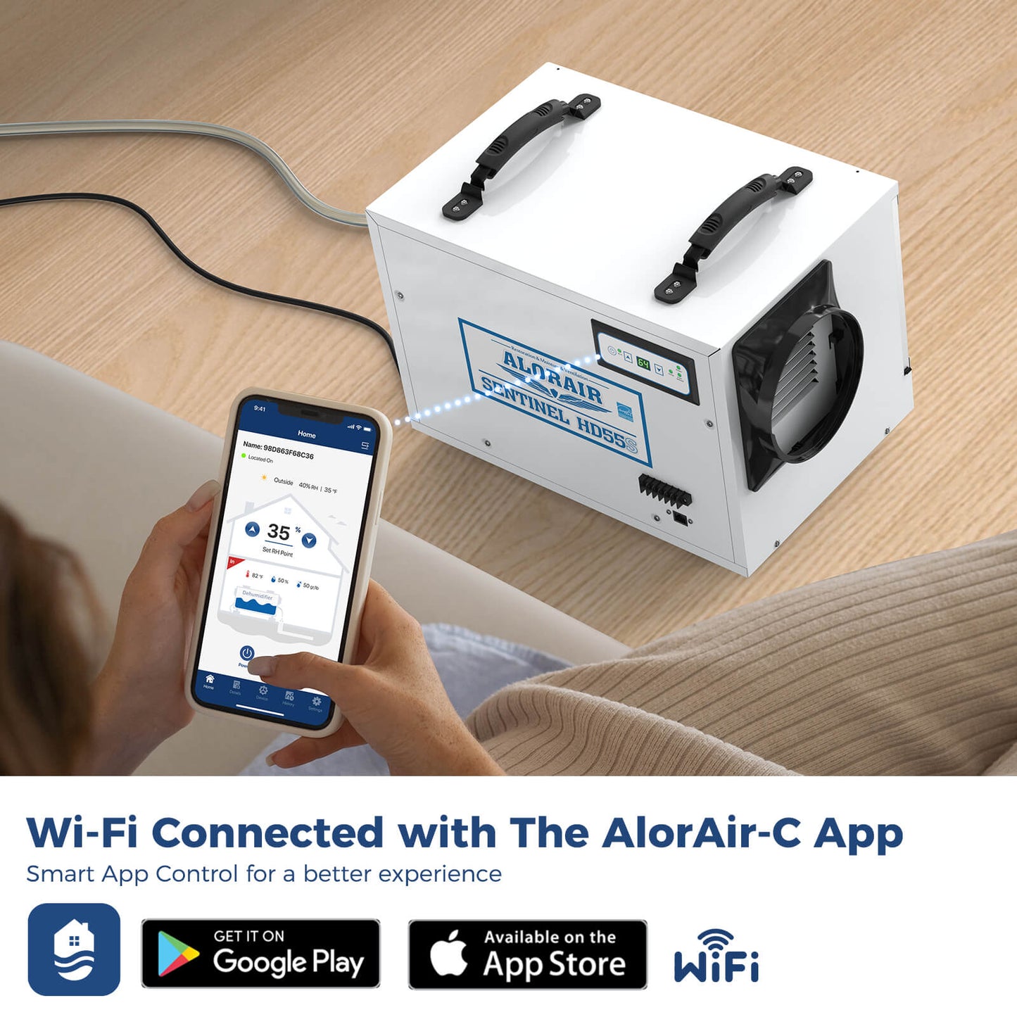 AlorAir® App Controlled Dehumidifier Removal 120PPD (Saturation), 55 Pint Dehumidifier for Basement, Crawl Space, 5 Years Warranty
