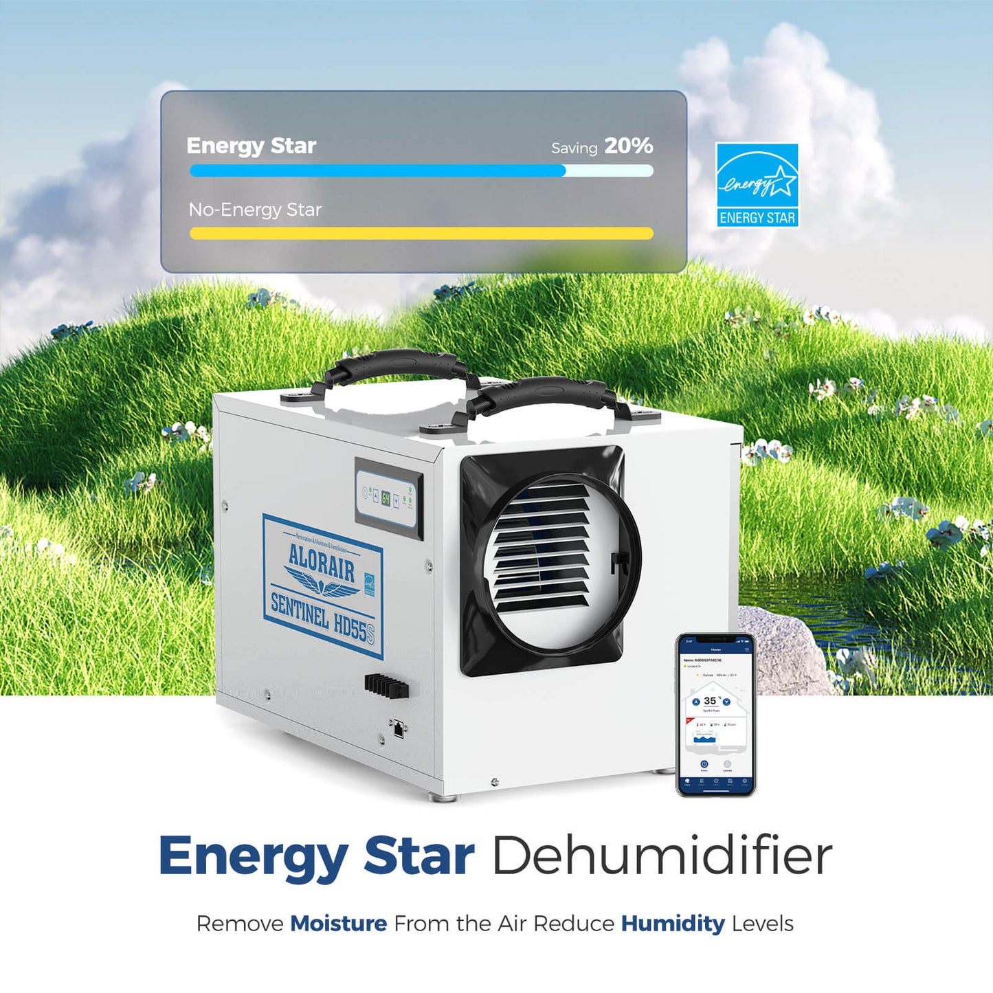 AlorAir® App Controlled Dehumidifier Removal 120PPD (Saturation), 55 Pint Dehumidifier for Basement, Crawl Space, 5 Years Warranty